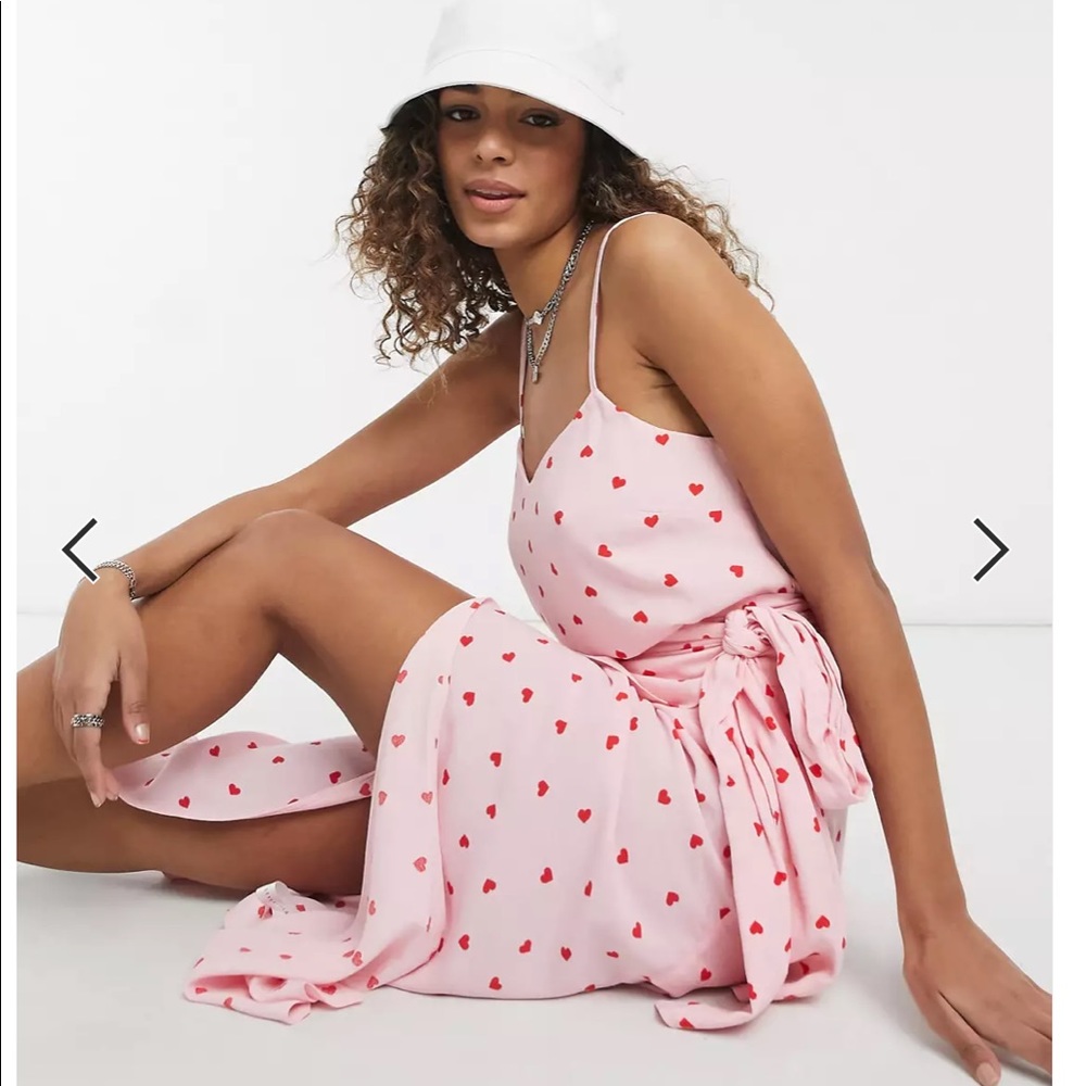 ASOS Style Cheat Satin Cami Top in Pink and Red Heart Print
